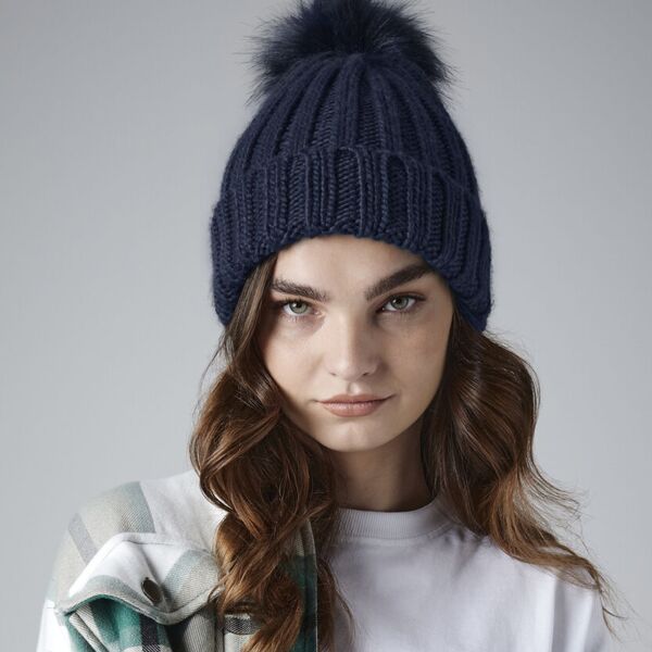 Verbier fur pop pom chunky beanie Thumbnail